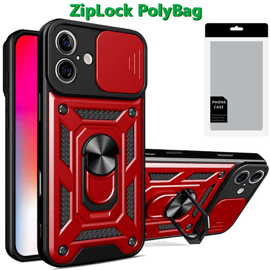 GSA iPhone16 Case with Camera Cover, Elite Ring - Red 6.1 screen