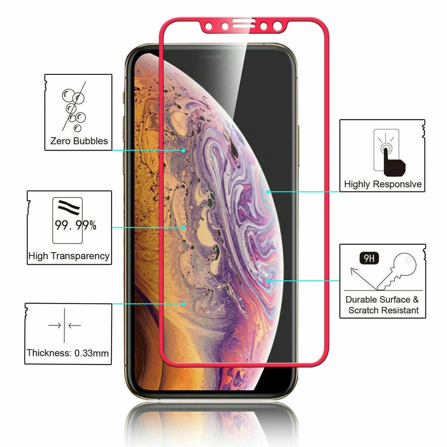 GSA Tempered Glass Screen Protector For iPhone XS Max (6.5") - Clear/Red