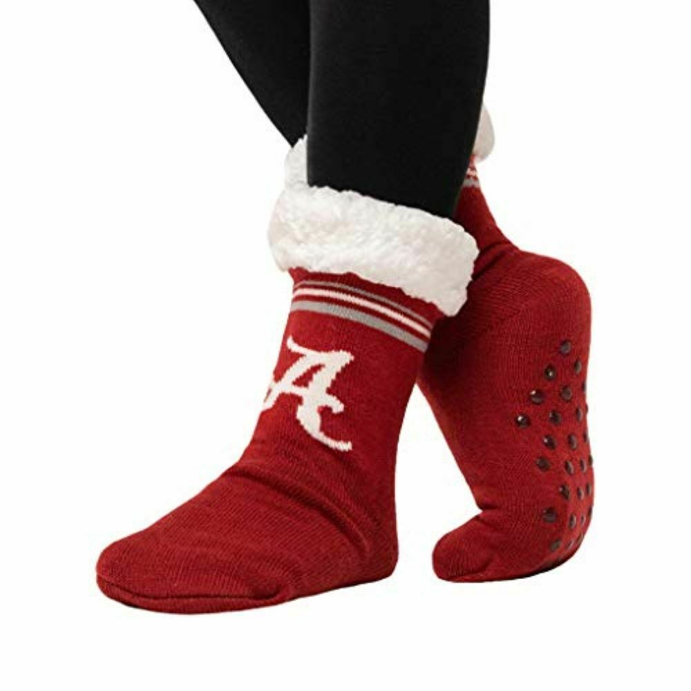 FOCO NCAA Alabama Crimson Tide Solid Stripe Footy Slippers Non-Skid Bottom