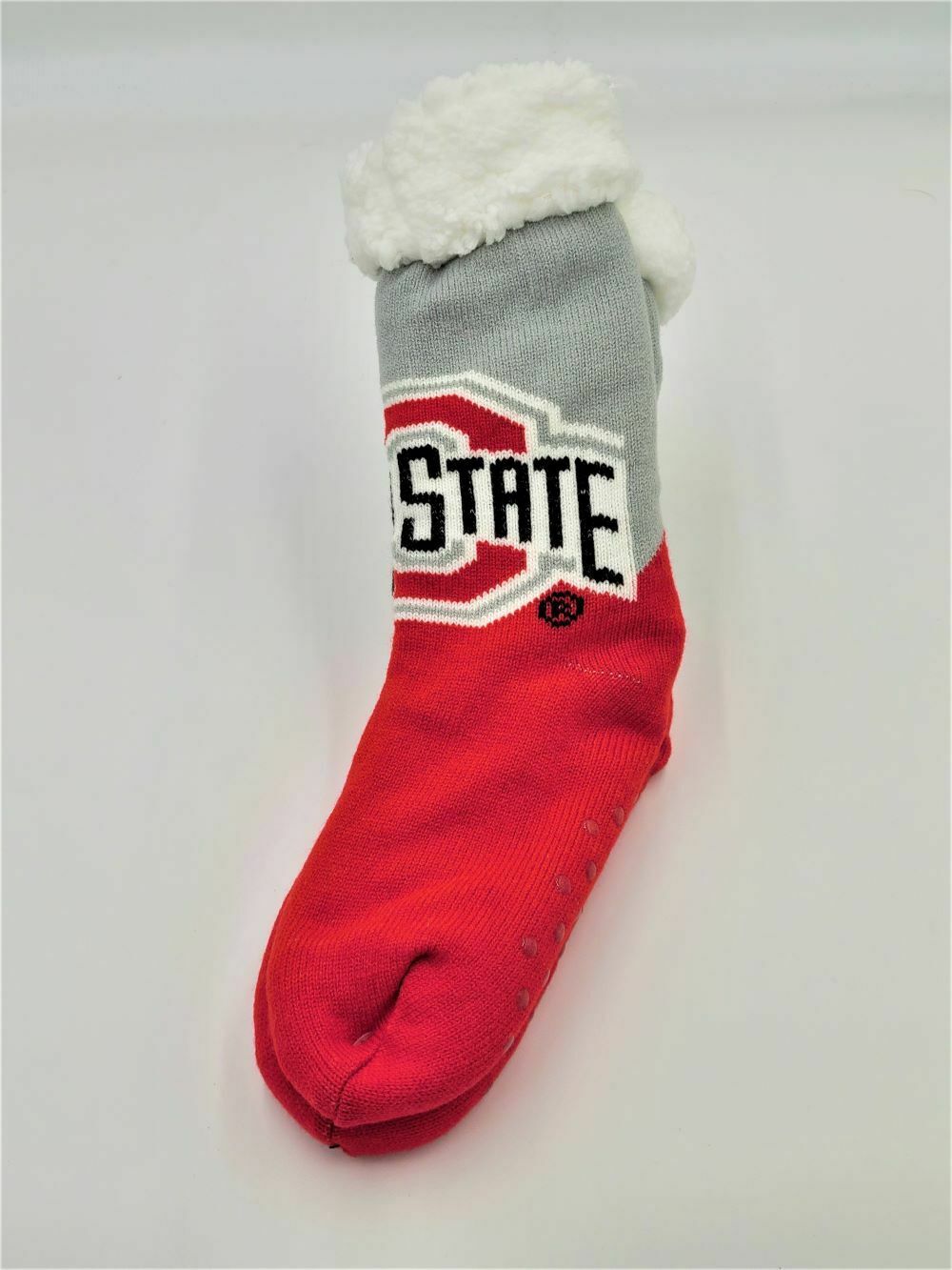 FOCO NCAA Ohio State Buckeyes Color Block Footy Slippers Non-Skid Bottom