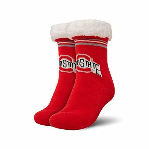 FOCO NCAA Ohio State Buckeyes Solid Stripe Footy Slippers Non-Skid Bottom