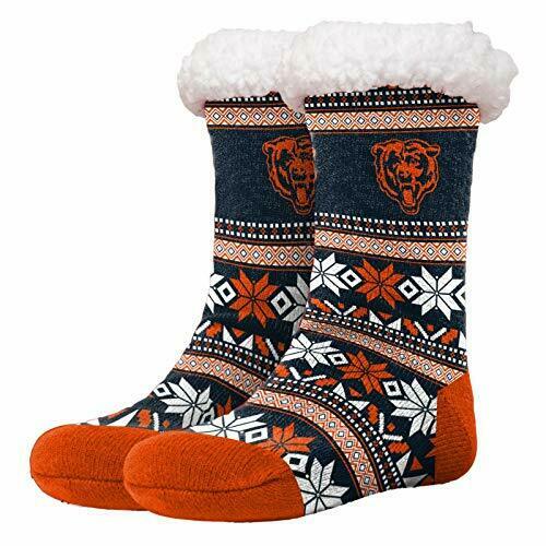FOCO NFL Licensed Chicago Bears Fair Isle Footy Slippers Non-Slip Bottom