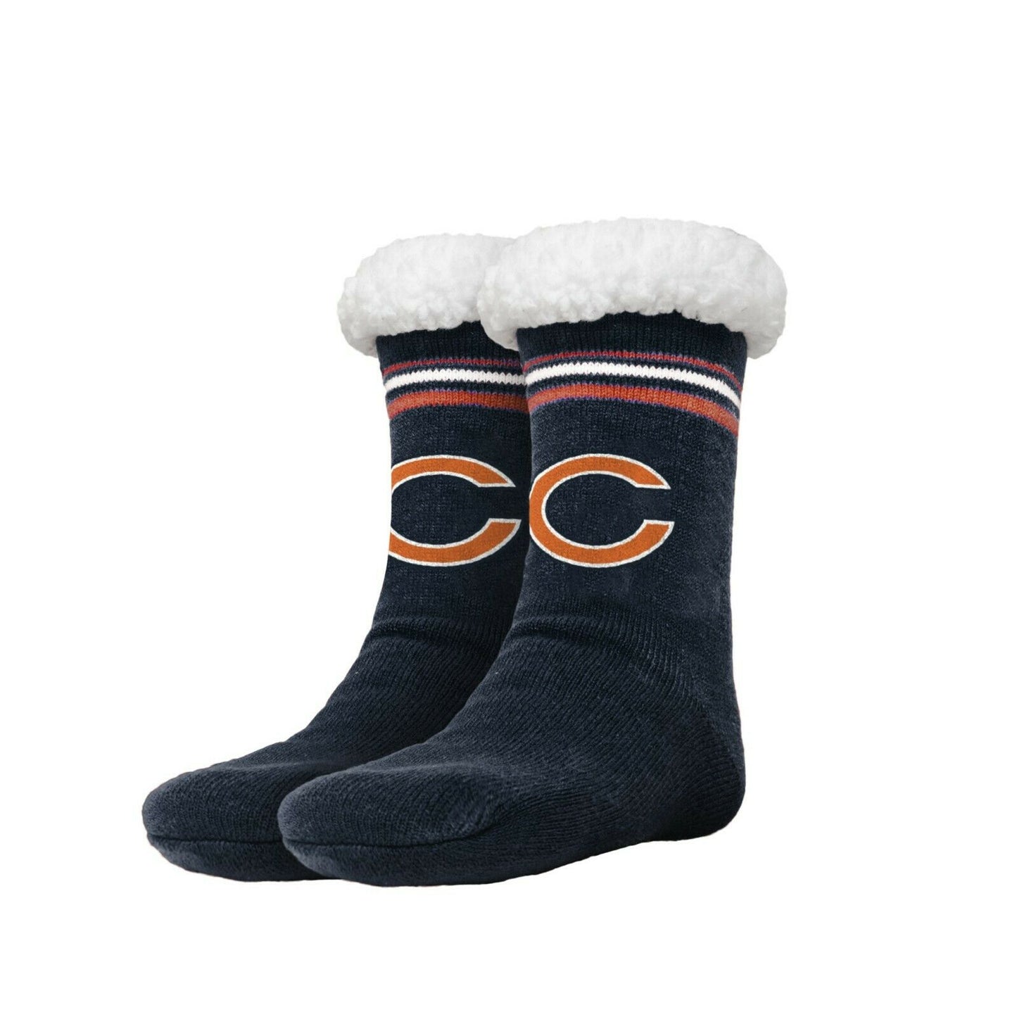 FOCO NFL Chicago Bears Solid Stripe Logo Footy Slippers Non-Skid Bottom