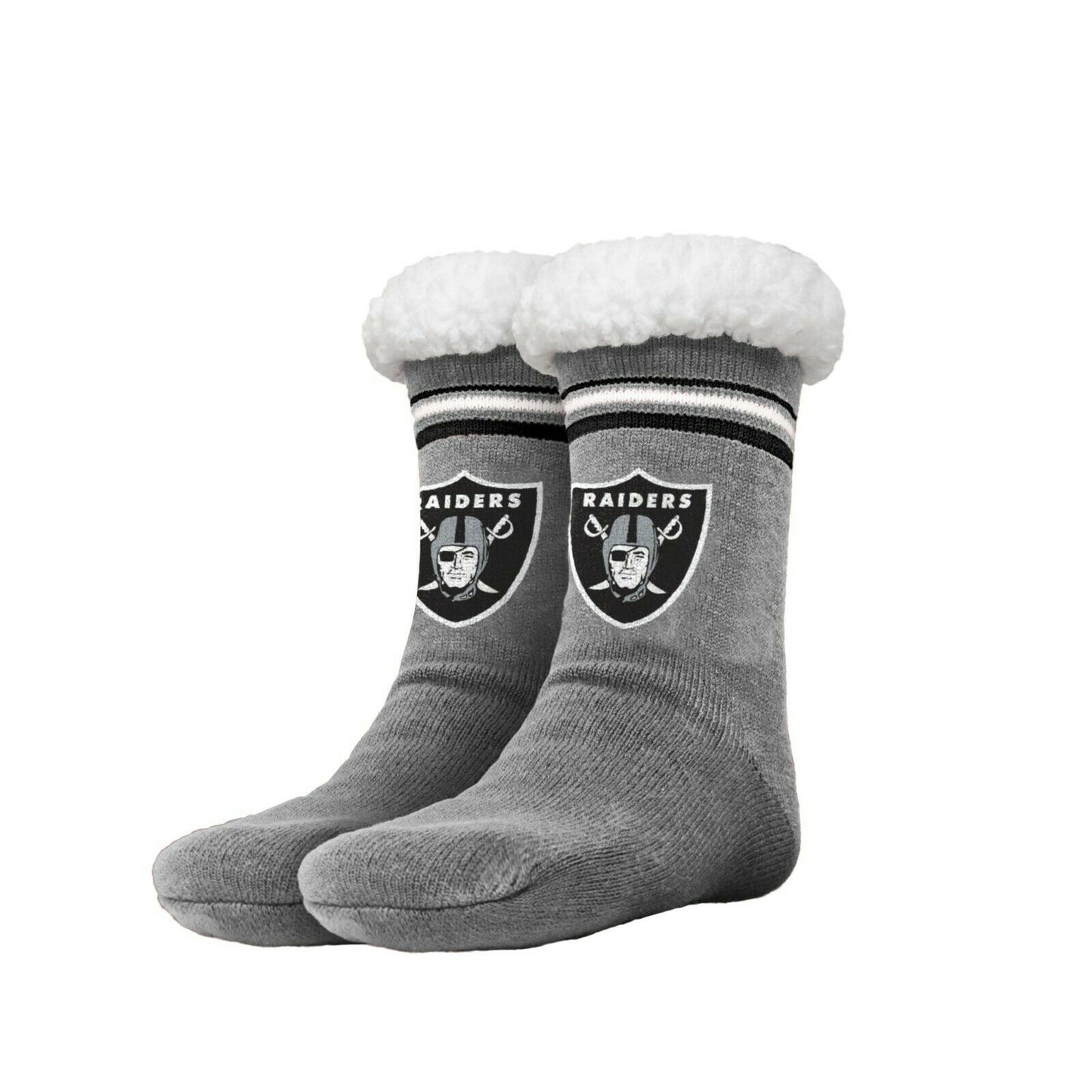 FOCO NFL Las Vegas Raiders Solid Stripe Footy Slippers Non-Skid Bottom