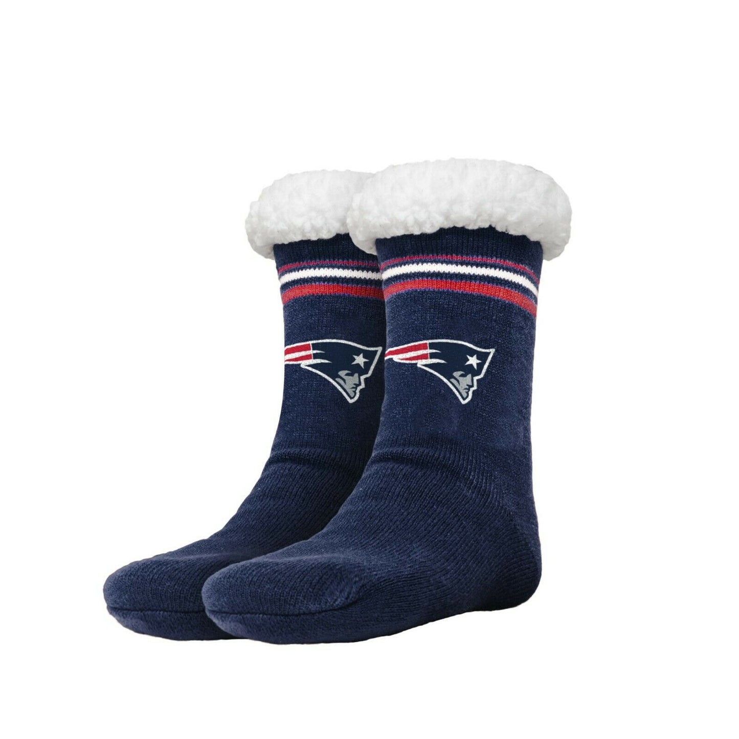FOCO NFL New England Patriots Solid Stripe Logo Footy Slippers Non-Skid Bottom