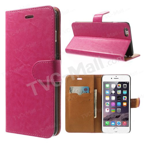GSA CRAZY HORSE Wallet Case for the iPhone 6 Plus & 6S Plus - Hot Pink/Brown
