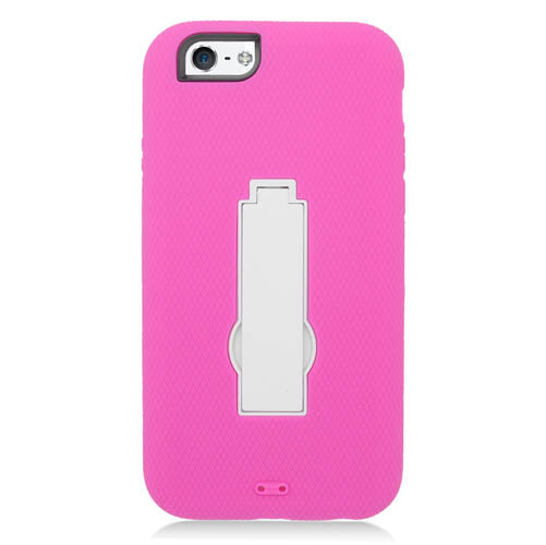 GSA Rubberized Hybrid Kickstand Case For iPhone 6, 6s - Hot Pink/White