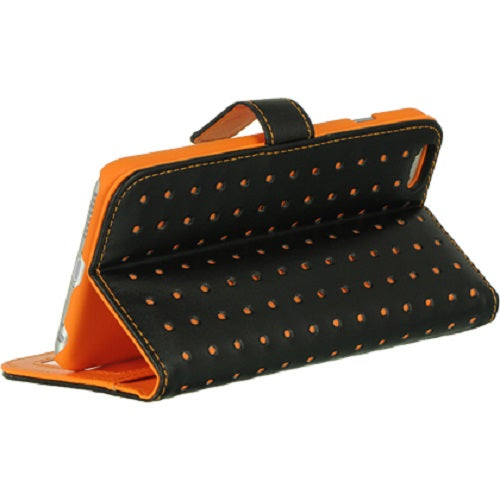 GSA Leather Dots Flip Wallet Case For iPhone 6, 6s (4.7") -Black/Orange
