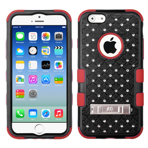 MyBat Natural TUFF Bling Hybrid Kickstand Case For iPhone 6, 6S (4.7") -Black/Red