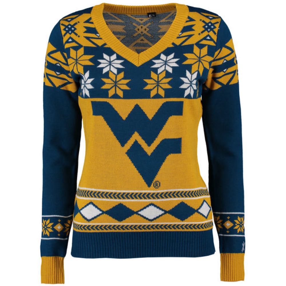 FOCO NCAA West Virginia Mountaineers Women's Big Logo V-Neck Sweater - Small