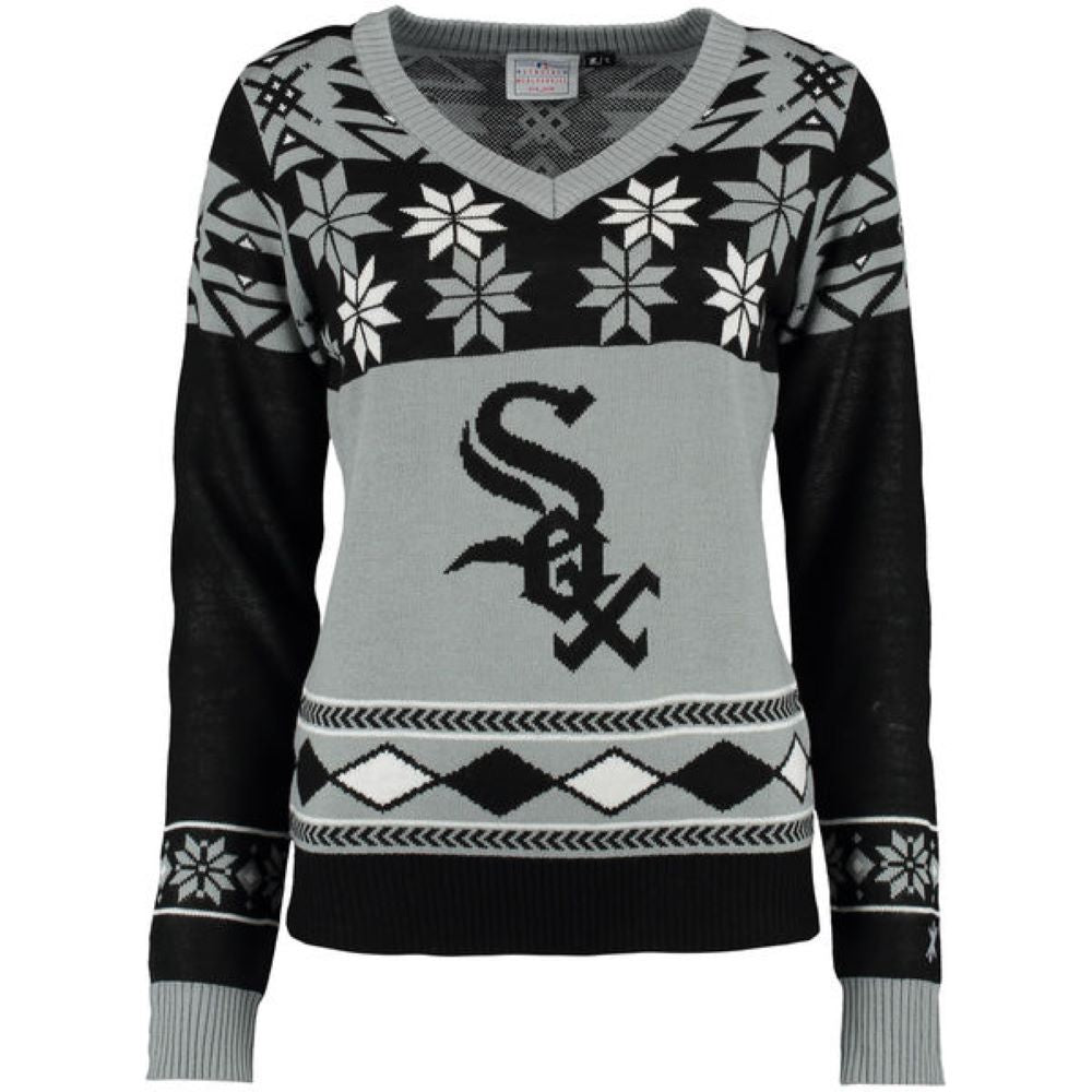 FOCO MLB Chicago White Sox Women's Big Logo V-Neck Sweater - Small