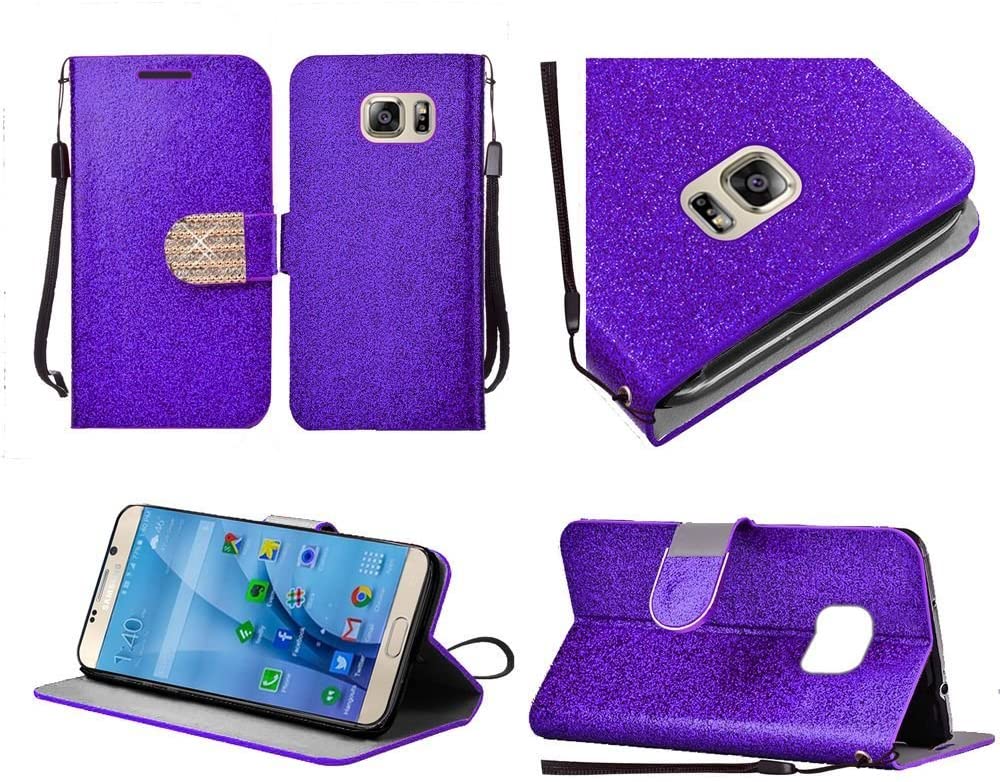 GSA Glitter Bling Flip Wallet Case For Samsung Galaxy S7 - Dark Purple