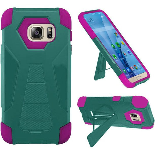 GSA Hexagon Hybrid Kickstand Case For Samsung Galaxy S7 - Teal/Hot Pink