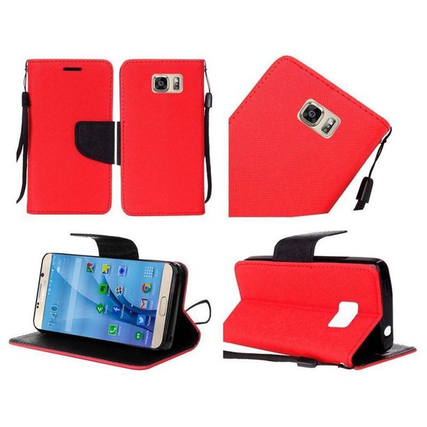 GSA Denim Flip Wallet Case for Samsung Galaxy S7 - Red/Black