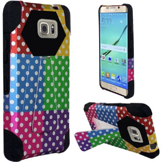 GSA Hexagon Hybrid Kickstand Case For Samsung Galaxy S7 Edge - Rainbow Polk Dots