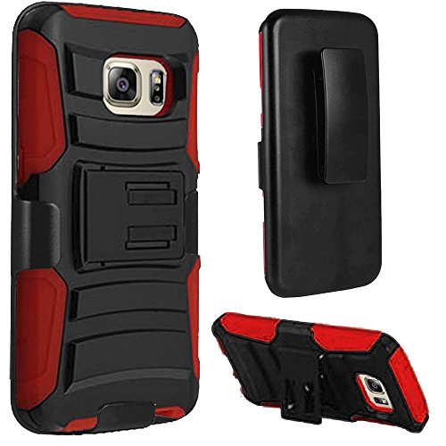 GSA Armor Hybrid Kickstand Holster Case For Samsung Galaxy S7 Edge - Black/Red
