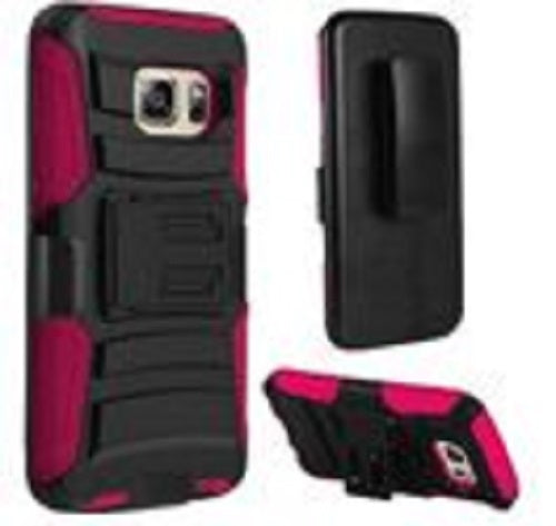 GSA Armor Hybrid Kickstand Holster Case For Samsung Galaxy S7 Edge-Black/HotPink