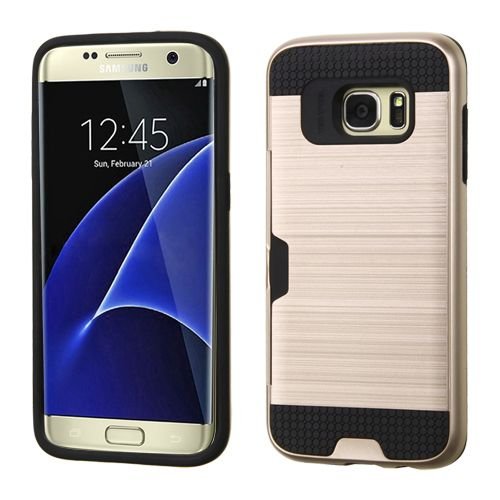 GSA Brushed Card Slot Hybrid Case For Samsung Galaxy S7 Edge -Gold