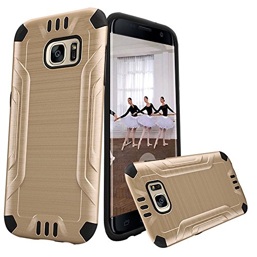 GSA Slim Armor Brushed Hybrid Case For Samsung Galaxy S7 Edge Gold Black