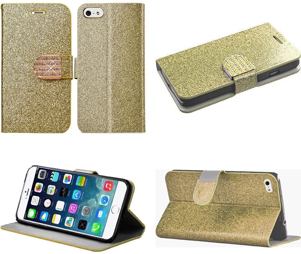 GSA Glitter Bling Flip Wallet Case For iPhone 6 Plus/6s Plus- Gold