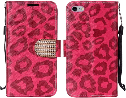 GSA Leopard Print Flip Wallet Case For iPhone 6 Plus/6s Plus - Hot Pink