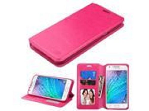 GSA Folio Flip Leather Wallet Case For Samsung Galaxy J7 (2015) - Hot Pink