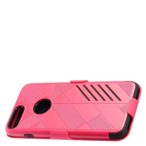 GSA Slim Geo Hybrid Case w/Holster For iPhone 8 Plus/7 Plus - Hot Pink