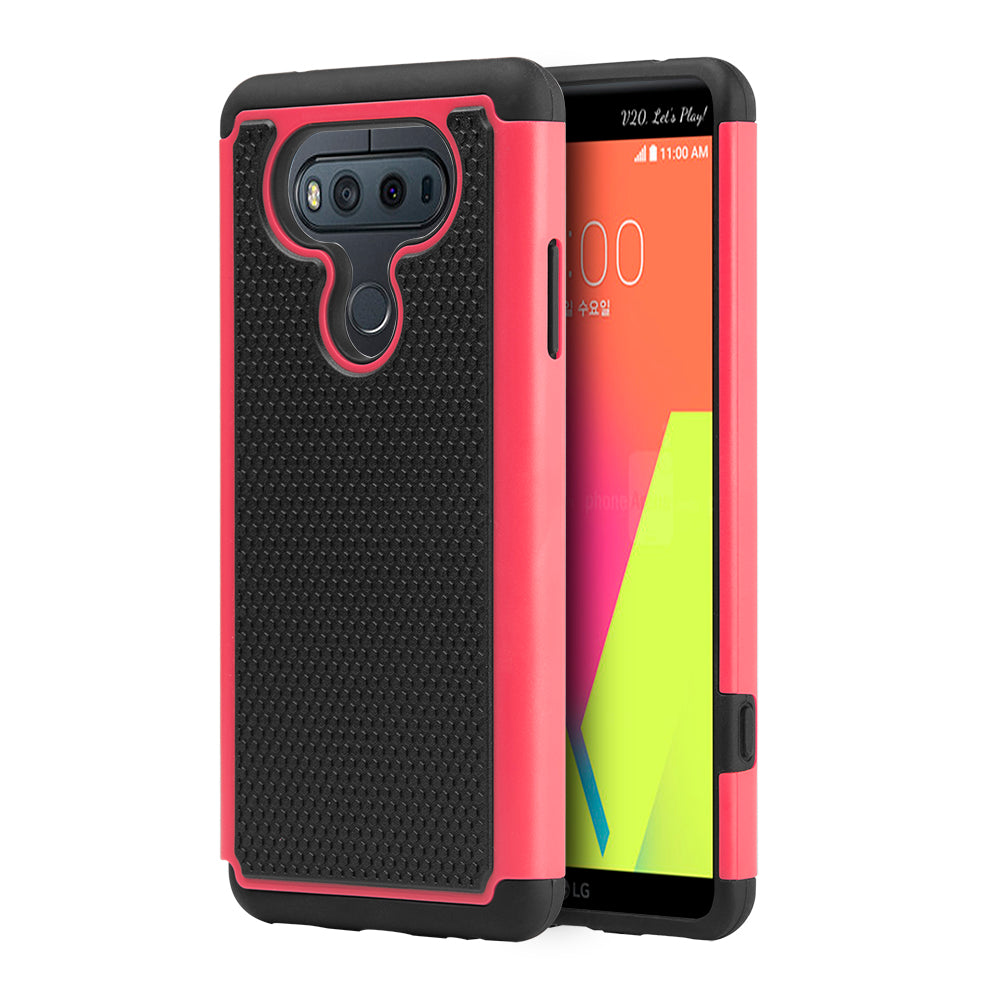 GSA Dual Hybrid Honeycomb Textured Case For LG V20 - Black/Hot Pink