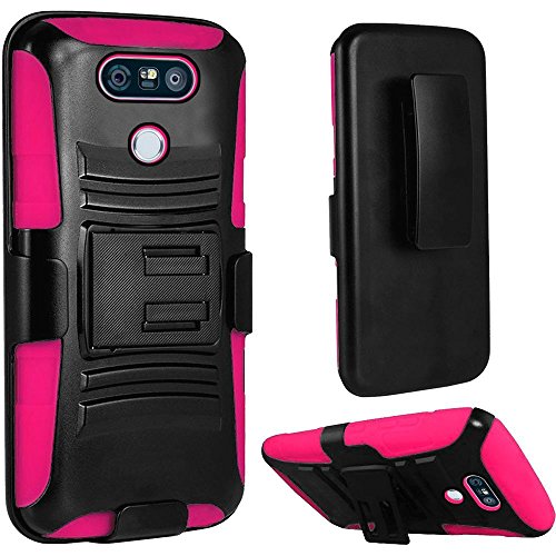 GSA Armor Hybrid Kickstand Case Holster For LG G6, VS988 Black, Hot Pink