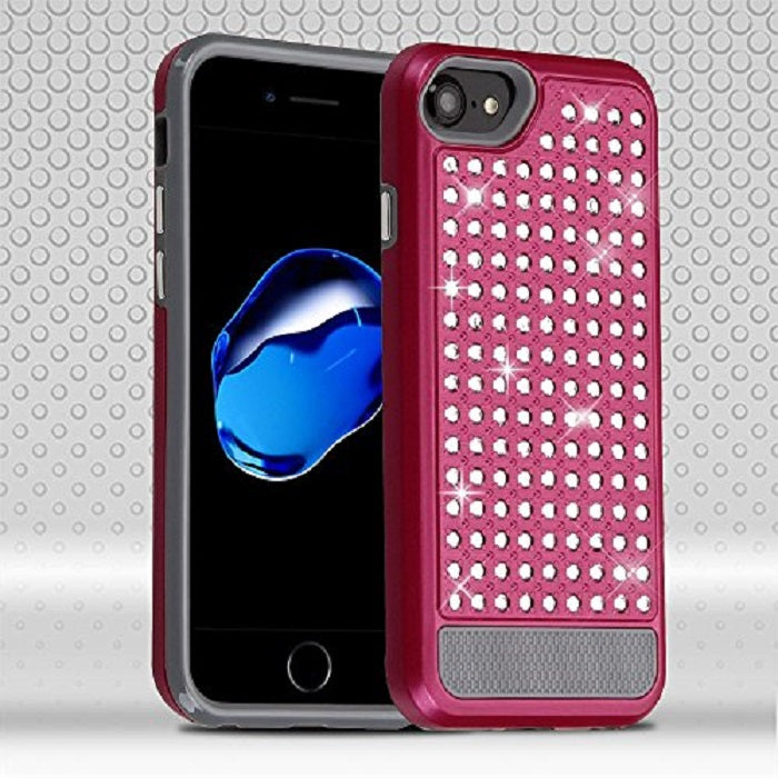 Asmyna FullStar Crystal Hybrid Case For iPhone SE (2022-20) 8 & 7 (4.7") - Hot Pink/Gray