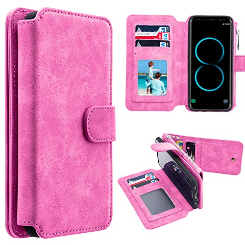 GSA Luxury Flip Leather Wallet Case For Samsung Galaxy S8 - Hot Pink