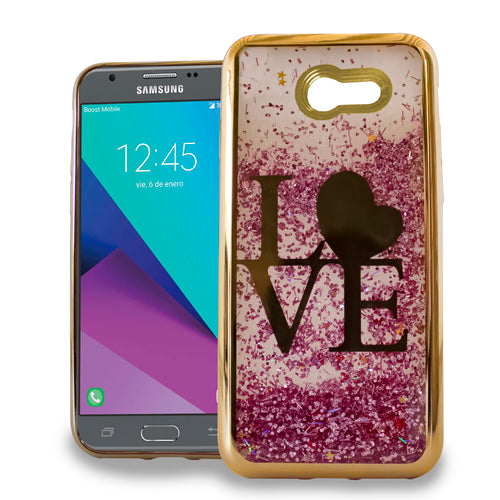 GSA Liquid Glitter Gold Love Case For Samsung Galaxy J3 (2017), J327 -Pink