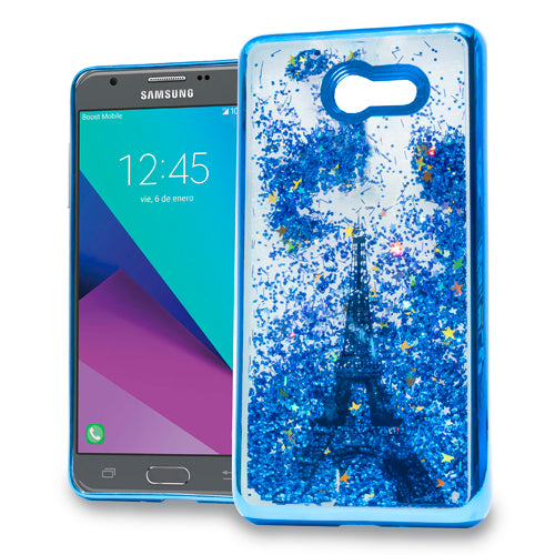 GSA Liquid Glitter Eiffel Tower Case For Samsung Galaxy J3 (2017), J327-Blue