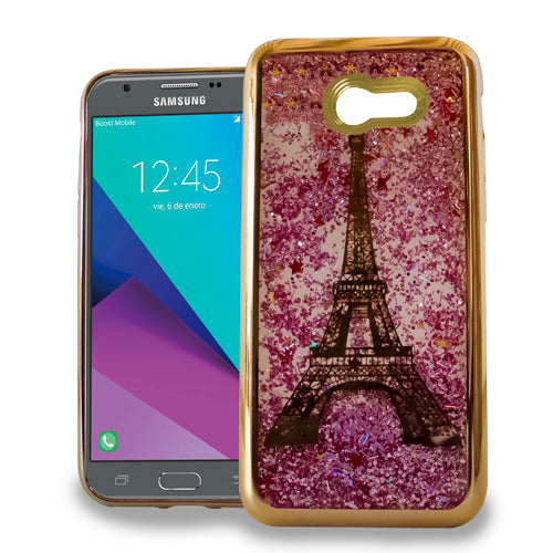GSA Liquid Glitter Eiffel Tower Case For Samsung Galaxy J3 (2017) - Gold/Pink