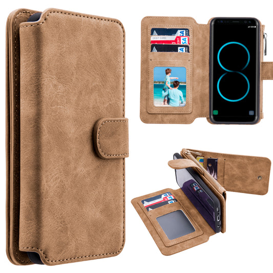 GSA Luxury Flip Leather Wallet Case For Samsung Galaxy S8 - Brown