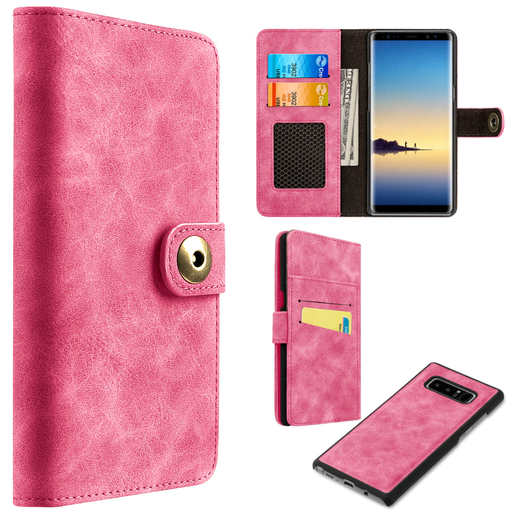 GSA Detachable Magnetic Folio Flip Wallet Case For Samsung Galaxy Note 8, Pink
