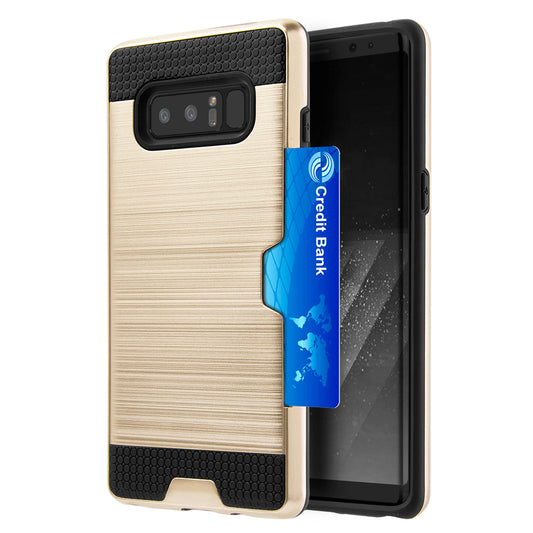 GSA Hybrid Brushed Rubber ID/Credit Slot Case For Samsung Galaxy Note 8, Gold/Black