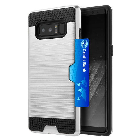 GSA Hybrid Brushed ID/Credit Slot Case for Samsung Galaxy Note 8, Silver Black