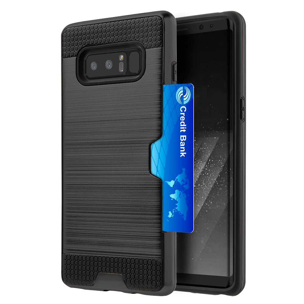 DW Hybrid Brushed Rubber ID/Credit Slot Case for Samsung Galaxy Note 8, Black