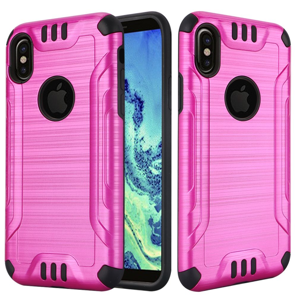 GSA Slim Armor Brushed Hybrid Case For iPhone X, XS (5.8") Hot Pink/Black