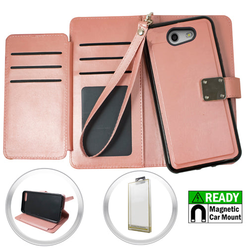 GSA Folio Flip Leather Wallet Case For Samsung Galaxy J3 (2017)/J327 - Rose Gold
