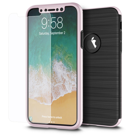 GSA Hybrid Case Frame & Tempered Glass For iPhone X, XS (5.8") Black Rose Gold