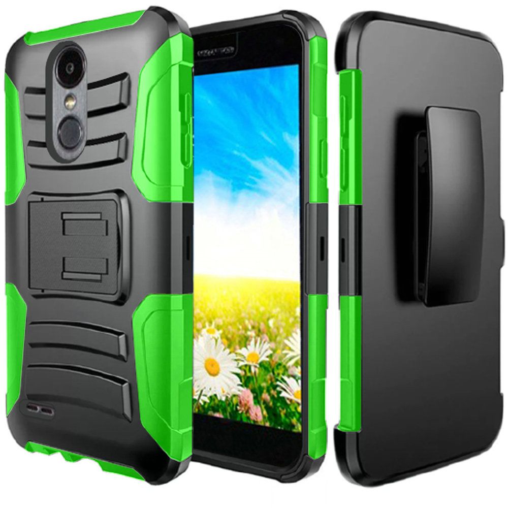 GSA Dual Layer Hybrid Holster Clip Case For LG Aristo (2, 2+, 3+),Tribute Dynasty (Black, Neon Green