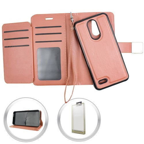 GSA Magnetic Folio Leather Wallet Case For LG Aristo 2, 3, 3 Plus Rose Gold