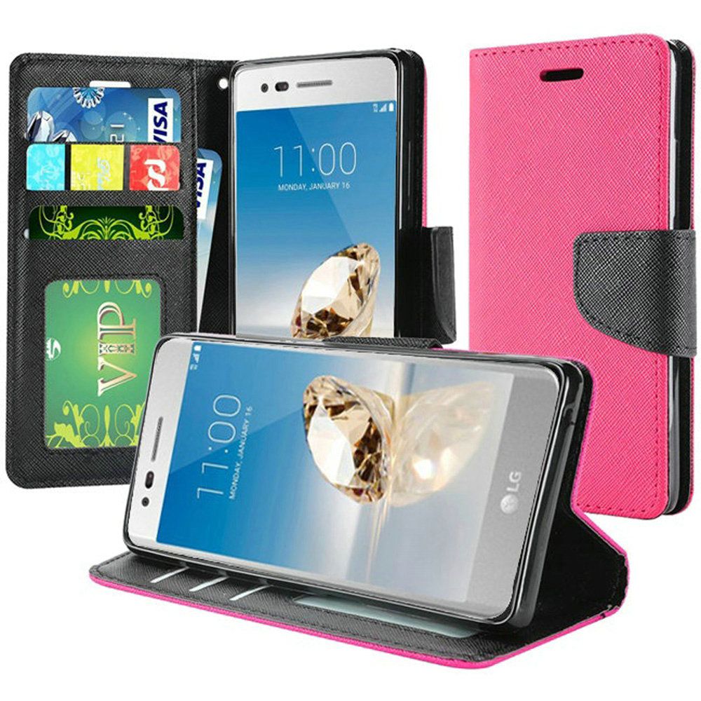 GSA Wallet Credit Card Holder Stand Flip Case For LG (Aristo 2, 2 Plus, 3 Plus), Tribute Dynasty Hot Pink