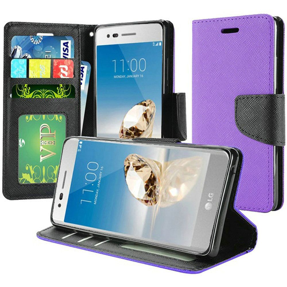 GSA Wallet Credit Card Stand Pouch Flip Purple Case for LG Aristo 2, Aristo 2 Plus, Fortune 2, Tribute Dynasty