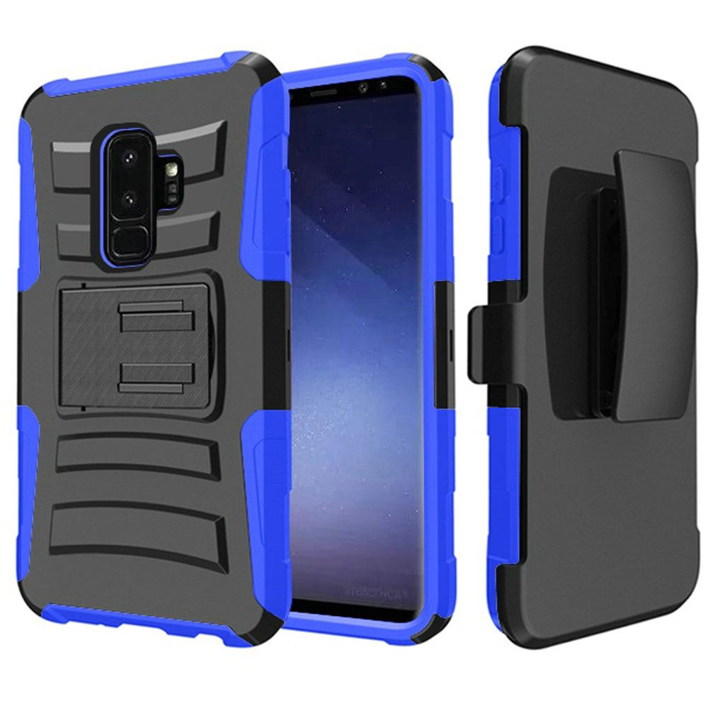 GSA Rubberized Holster Case w/Kickstand for Samsung Galaxy S9 Plus - Black/Blue
