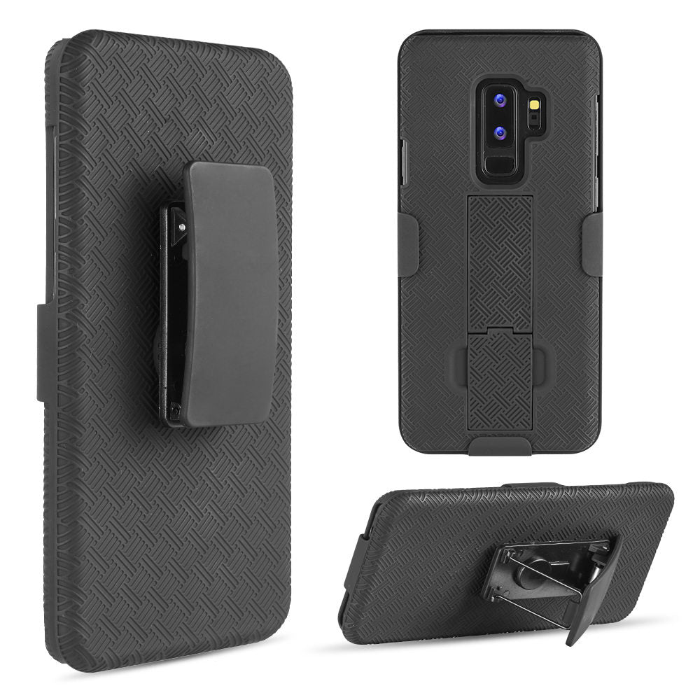 GSA Textured Rubber Holster Case w/Kickstand for Samsung S9 Plus - Black