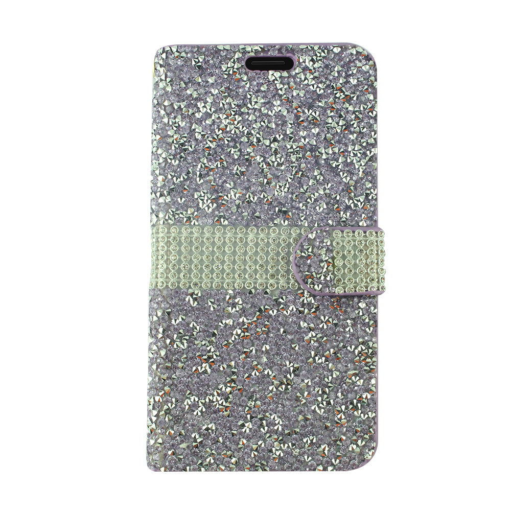 GSA Crystal Diamond PU Flip Wallet Purple Case For LG K30 LM-X410, Phoenix Plus, Xpression Plus, Harmony2, Premier Pro LTE