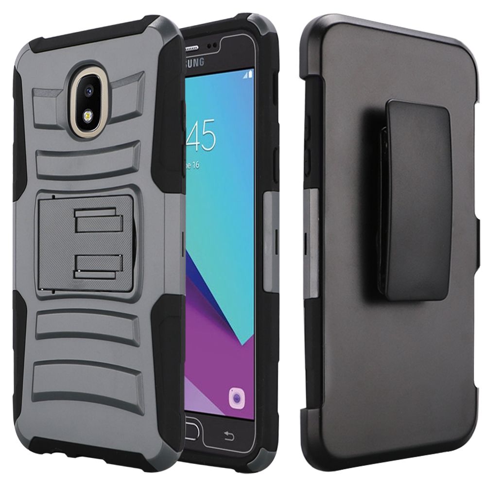 GSA Hybrid Kickstand Holster For Samsung Galaxy J3 (2018), J337 Gray, Black